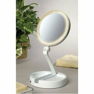 Floxite 10x+1x LED Lighted Folding Vanity & Traving Mirror